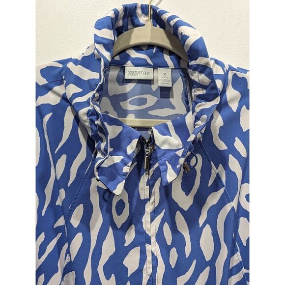 Chico's Zenergy Blue & White Bold Cheetah Print Windbreaker Jacket, 2 (L/12) - Picture 3 of 12